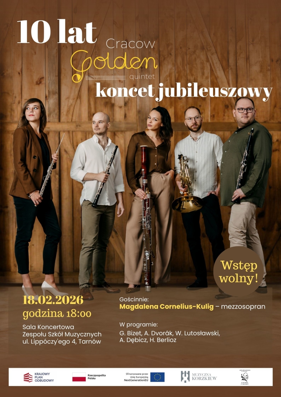 Plakat koncertu jubileuszowego Cracow Golden Quintet